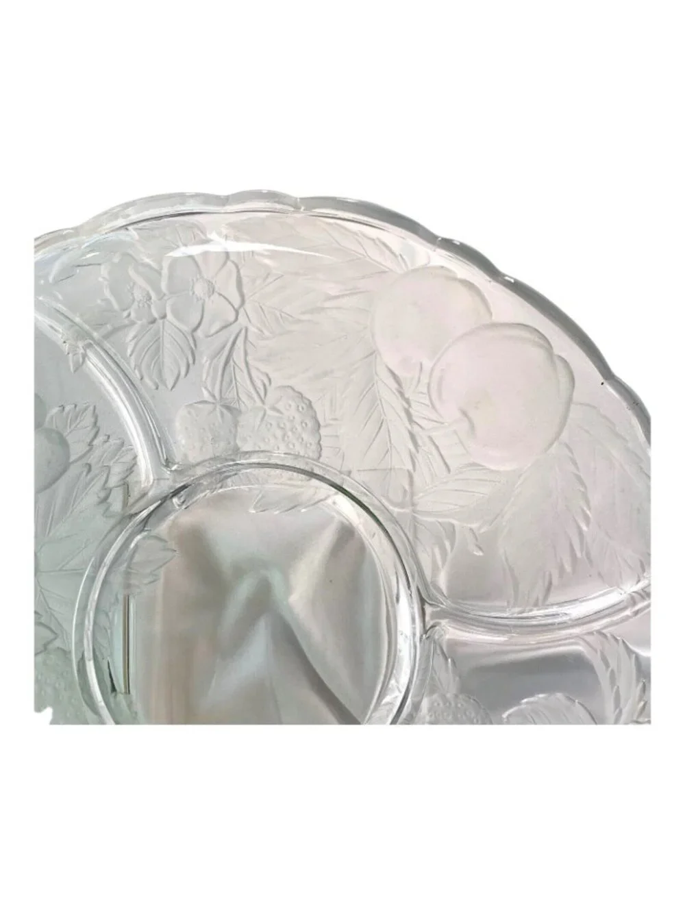 Glass Serving Platter With Raised Fruit & Leaf Design Scalloped Edges 14